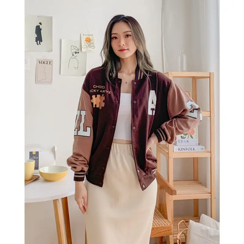 PUZZLE A CHOOK BROWNIE JAKET BASEBALL WANITA | VARSITY JAKET WANITA | BOMBER JAKET Fit Fleece 3