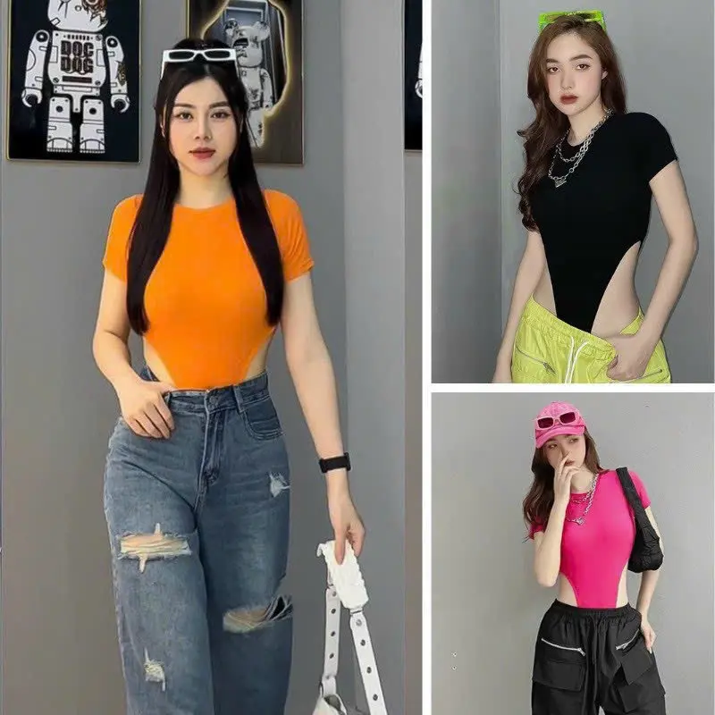 Áo Bodysuit khoét eo tay ngắn chất borip