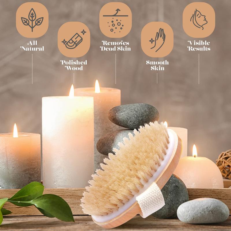 1pcs Exfoliating Wooden Body Massage Shower Brush Natural Bristle Bath Brush Soft SPA Woman Man Skin Care Wet Dry Body Brush Accessory Light Smooth Hand Personal 3