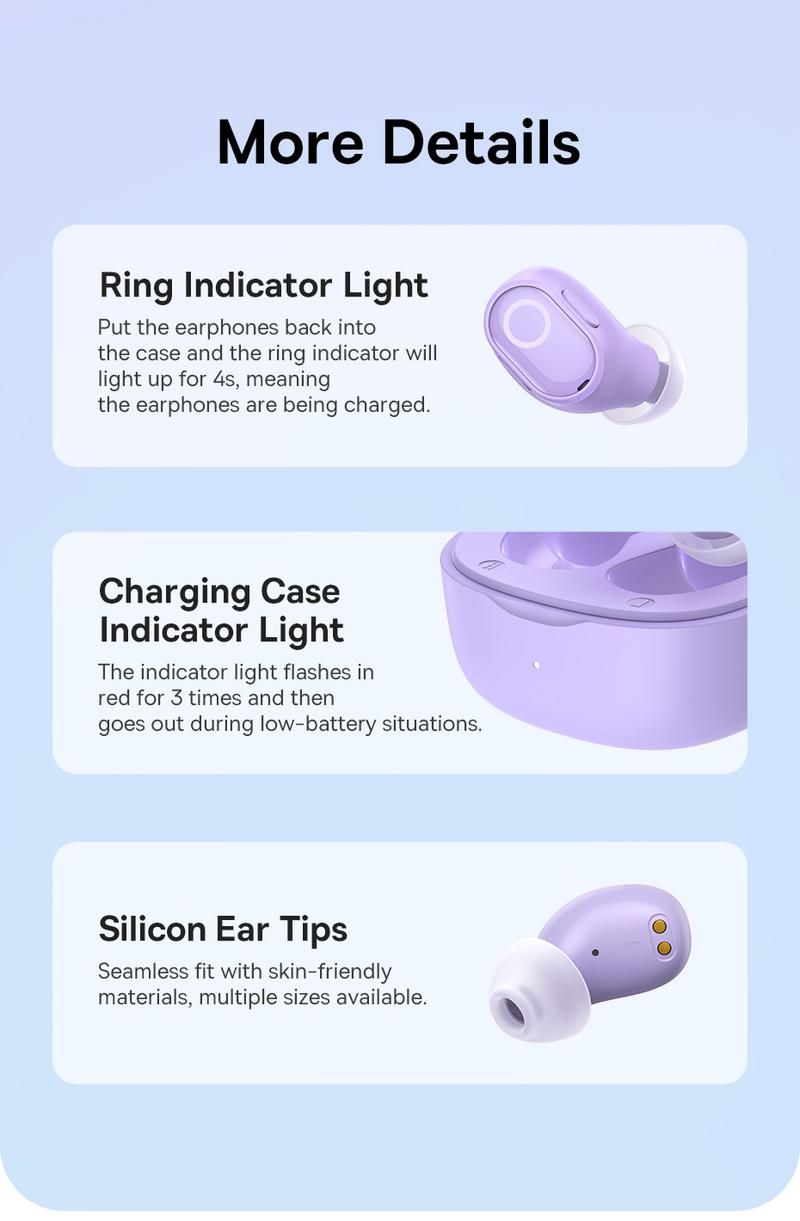 Product Introduction of Baseus Bowie pw02 TWS 5.3 Bluetooth earbuds smart noise reduction in-ear headset built-in microphone touch control true wireless earphone strong Bass Audio earphones 13