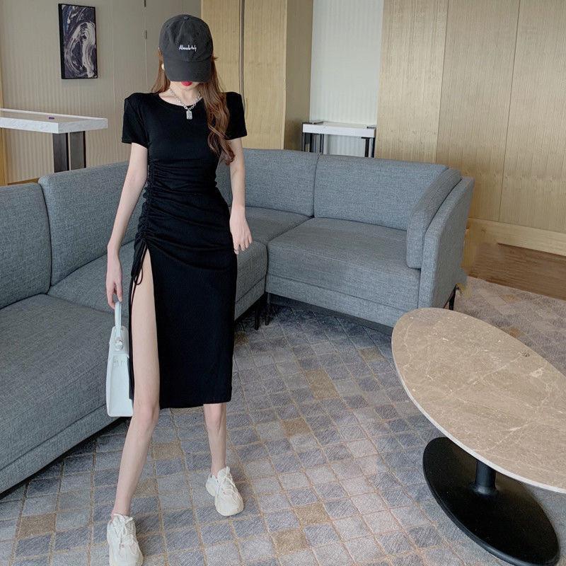 Product Introduction of summer new temperament drawstring slit dress women's waist cinched midi slim slim hip skirt 7