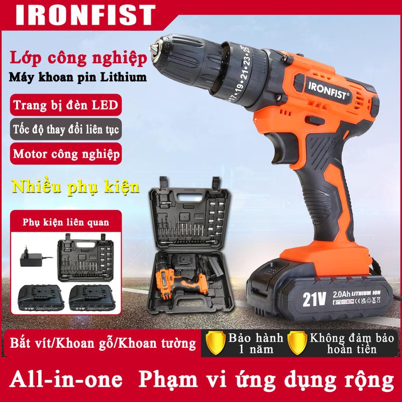 Máy khoan không dây, Máy vặn vít 2 Tốc độ Biến thiên, Mô-men xoắn 45Nm, với đèn LED, Pin 21V