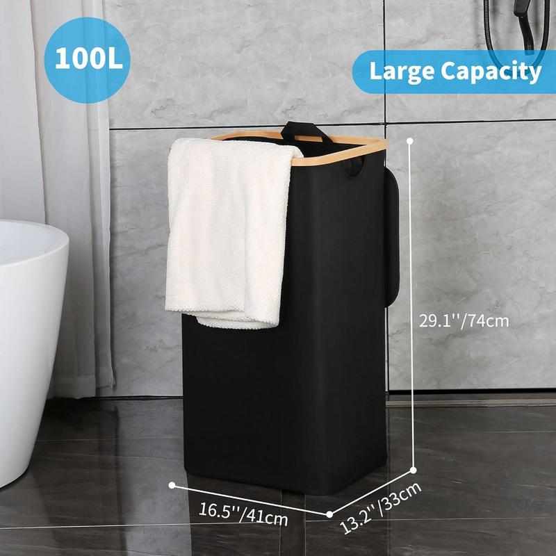 Product Introduction of 100L Laundry Basket, 1 Count Foldable Clothes Storage Basket with Lid, Clothes Storage Organizer for Home Bedroom Bathroom 1