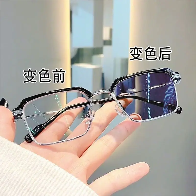 Automatic Photosensitive Photochromic Myopia Glasses Anti-Blue Light Day and Night Dual-Use Glasses Frame Box Radiation Protection Decoration Plain Glasses