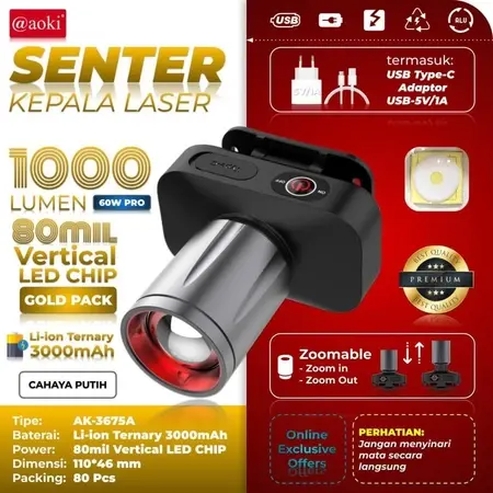 AOKI SENTER KEPALA LED ZOOM AK-3685A & AK-3686K 60W / CAHAYA SUPER TERANG / JARAK JAUH LASER / @AOKI HEAD LAMP ZOOM CAHAYA PUTIH & KUNING / SENTER KEPALA / SENTER KEPALA AOKI / SENTER KEPALA LED TERANG / SENTER KEPALA ZOOM / SENTER KEPALA CAHAYA PUTIH 0