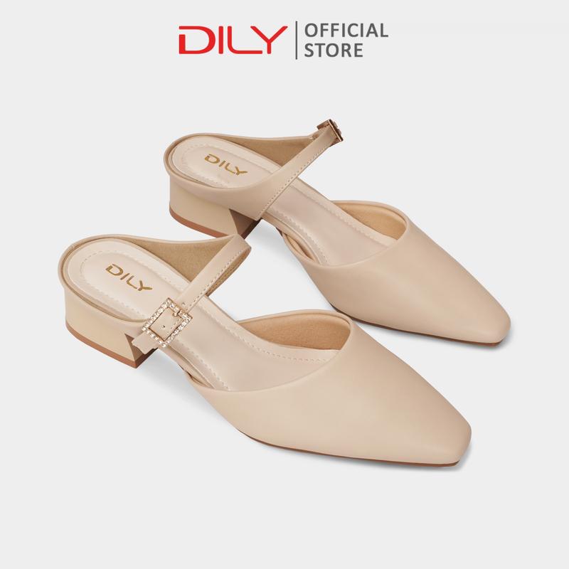 Guốc sục nữ DILY mũi vuông thanh lịch, dép guốc sục đế vuông quai gắn khóa sang trọng cao 3.5cm AA0499