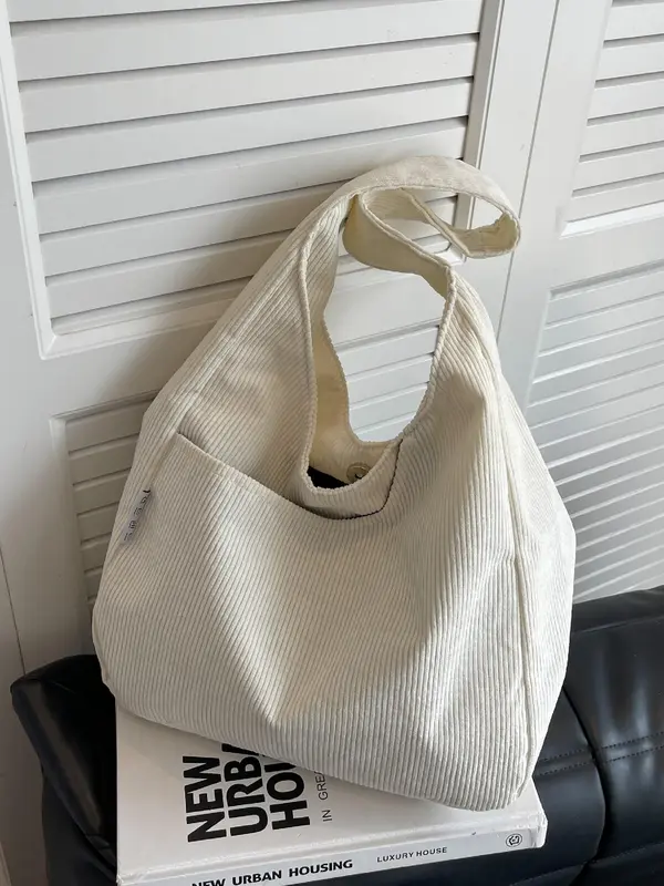 Women's 2025 New Stylish Minimalist Corduroy Shoulder Bag, Large Capacity Over Shoulder Bag for Daily Use, Trendy Lightweight Multifunction Tote Bag, Handbag 3