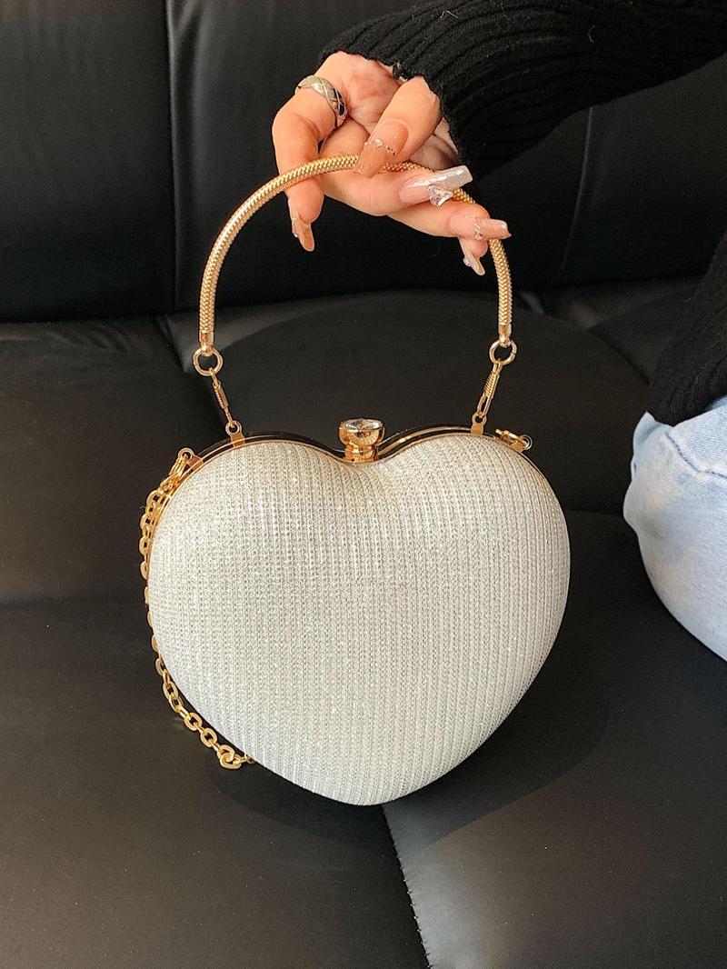 Product Introduction of Women's Rhinestone Decor Heart Shape Evening Handbag, Elegant Novelty Bag With Chain, Glitter Crossbody Bag For Evening Party Vacation 5