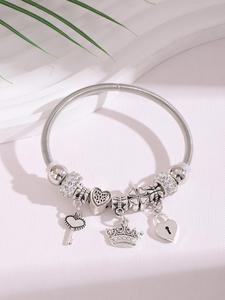 Pulsera decorada con colgante de cuentas para mujer, diseño de corazón, hoja y candado, regalos de cumpleaños y festivos