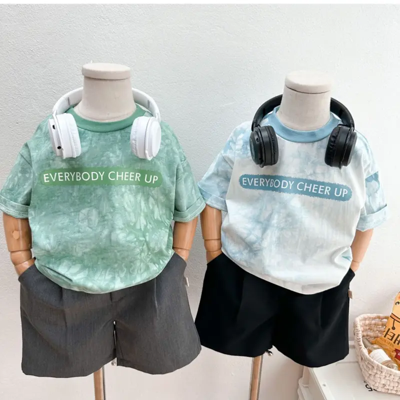 Áo Thun Cotton, Cotton Nguyên Chất, Hàng Mới Về Mùa Hè, Dành Cho Nam Và Nữ, Trẻ Em Trung Bình Và Nhỏ In Nhuộm Cà Vạt, ngắn Tay, Thiết Kế Hợp Xu hướng 1
