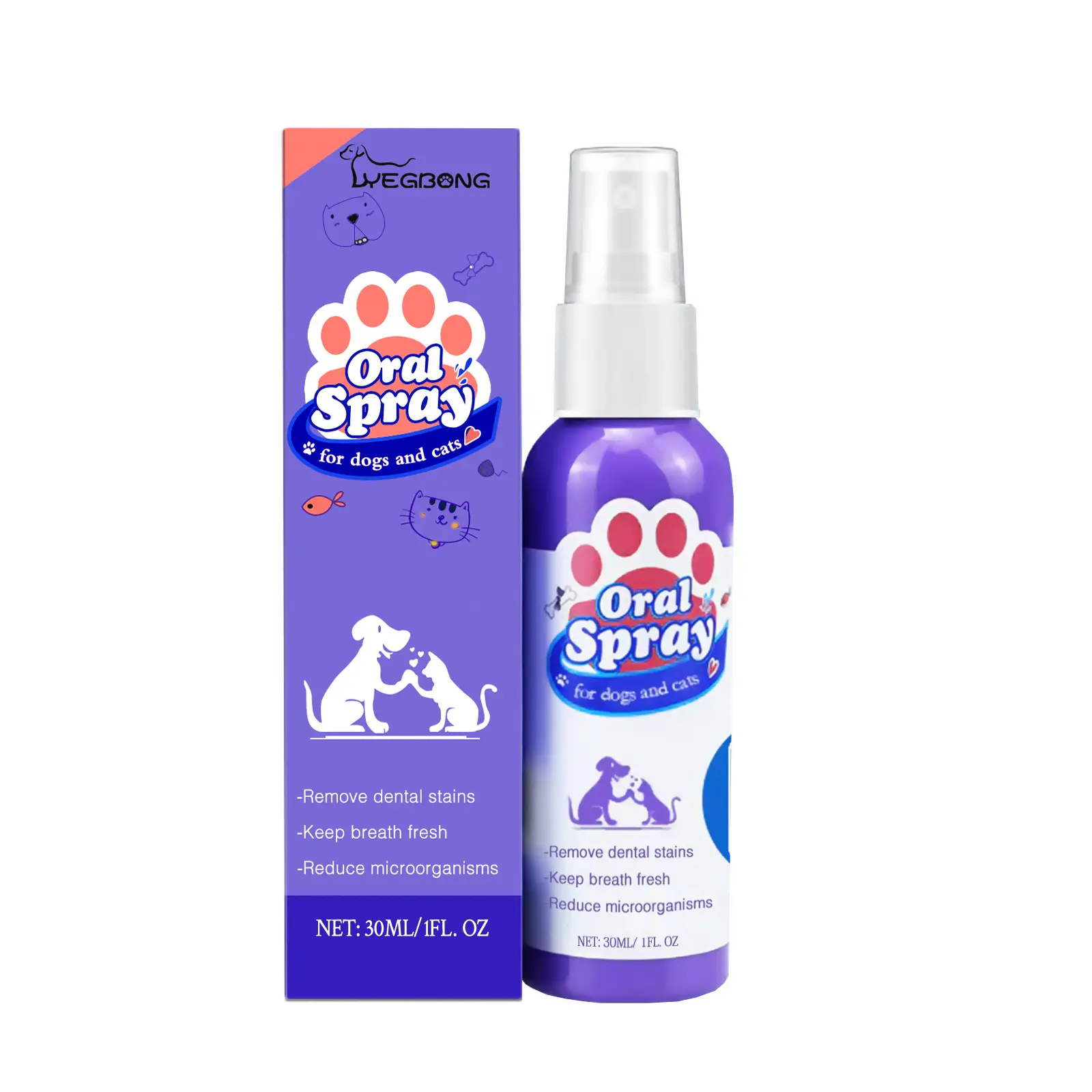 Cat and dog tooth cleaning spray, tooth stain removal, bad breath, fresh breath, pet mouth, care spray