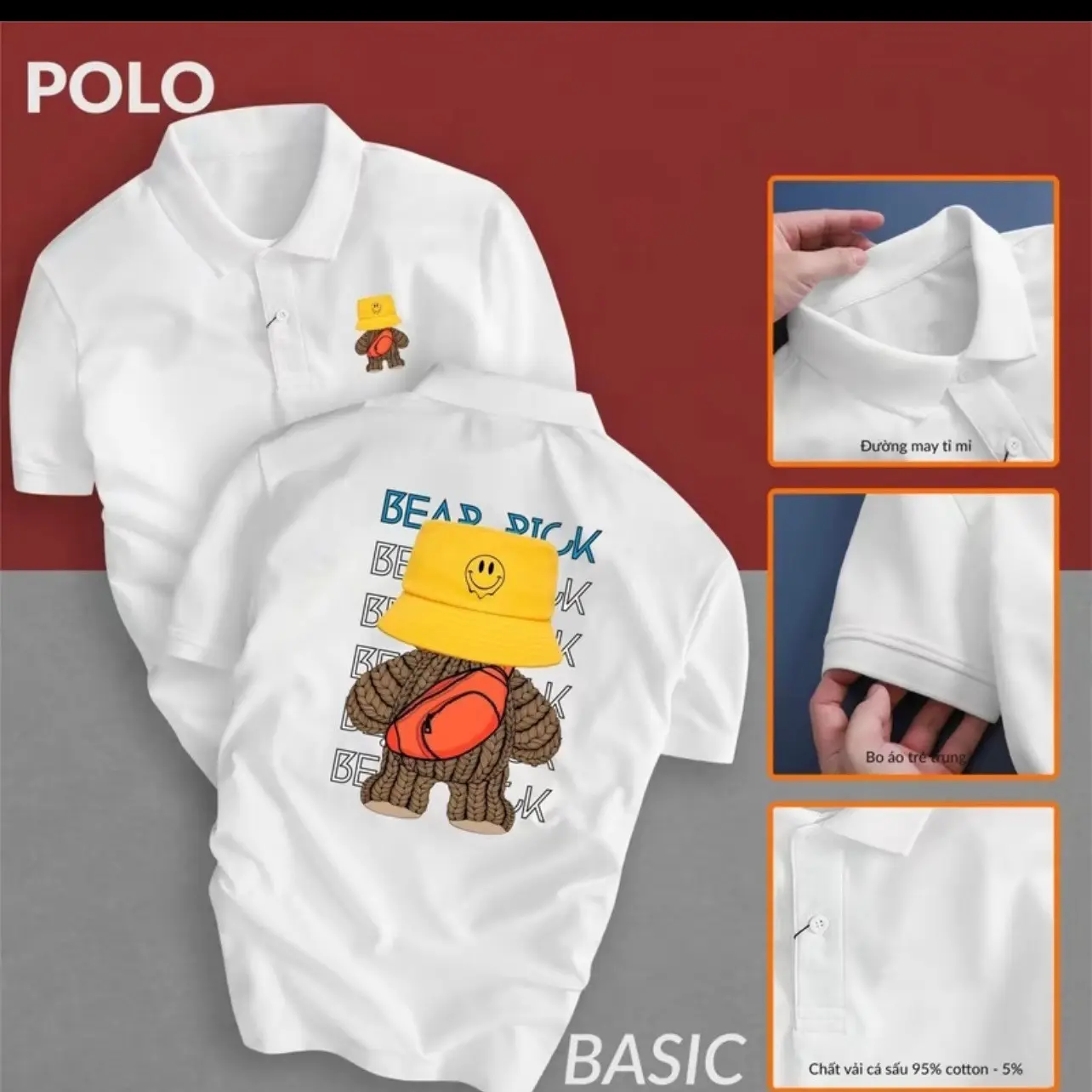 ÁO POLO GẤU BEAR RICK dễ thương Menswear Nam