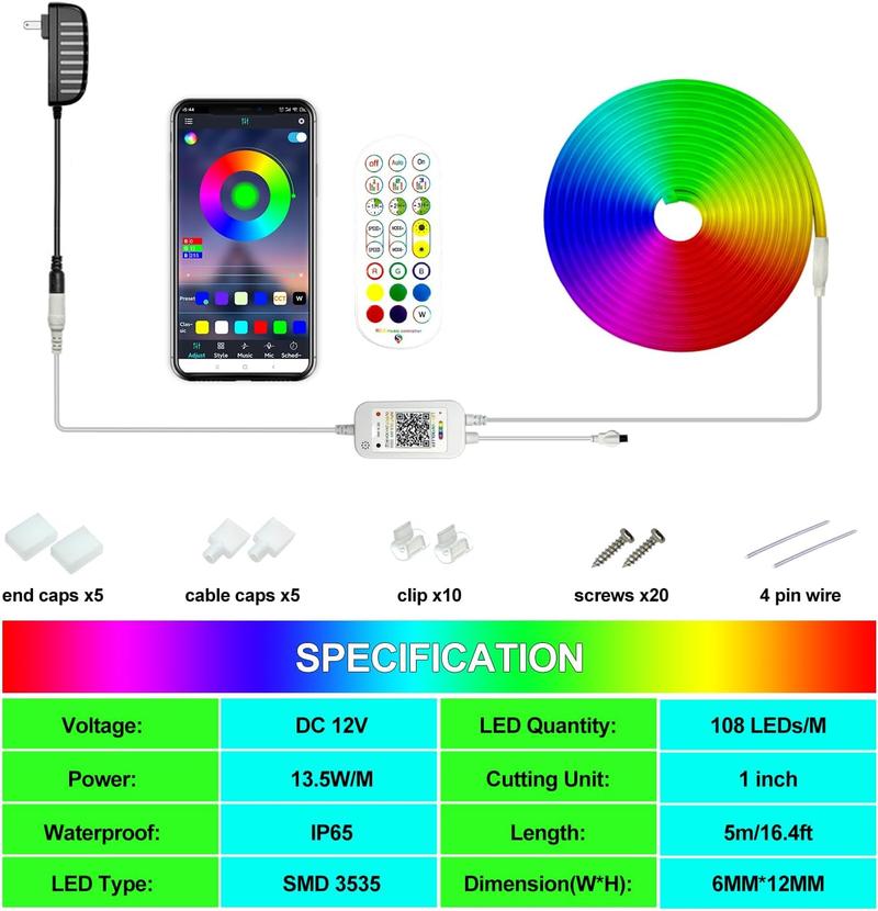 Product Introduction of LED Neon Strip Light for Ceiling 24V RGB Strip Lamp Waterproof Flexible Led Tape Lights Music Rhythm Lamp for Room Decor 49