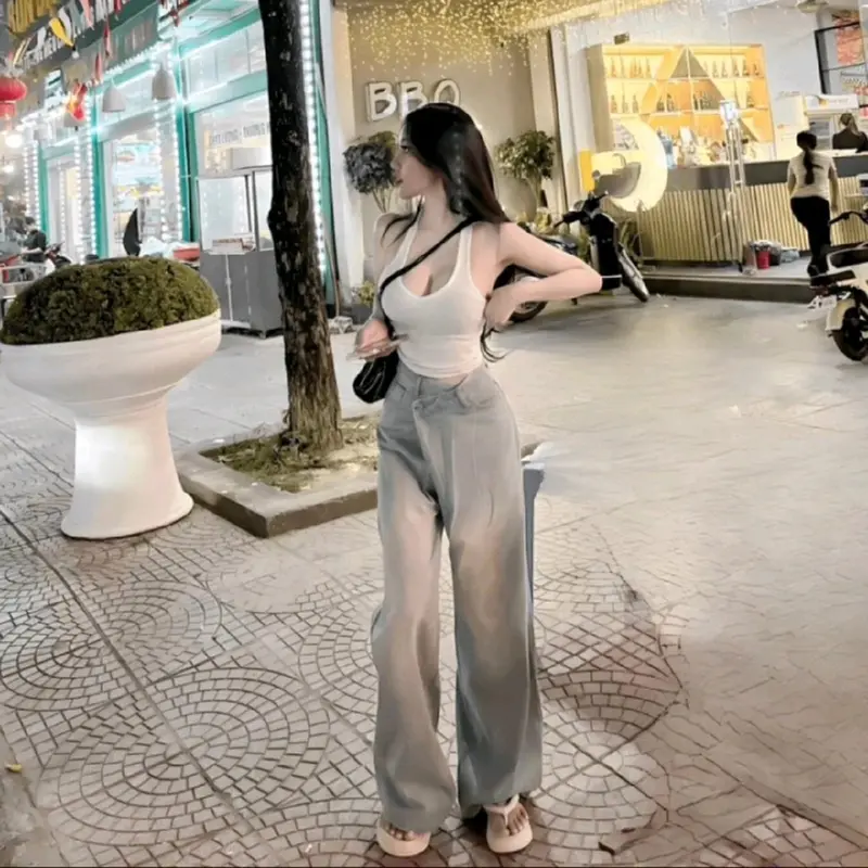 Áo ba lỗ nữ hở lưng cá tính . Áo ba lỗ cổ tim thun gân Top Women Jean Voan Voi Đen Áo thun 3