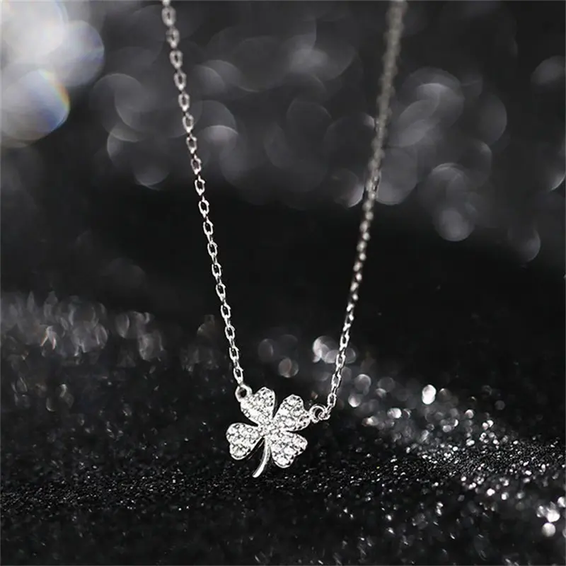 Vòng Cổ Áo Len, Thiết Kế Lá May Mắn Cỏ Bốn Lá, Vòng Cổ Choker, Vòng Cổ Dây Chuyền Mặt Dây Chuyền, Dành Cho Nữ 0
