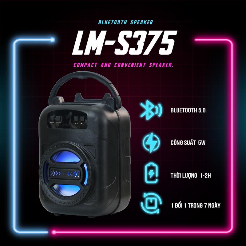 [DEAL TRI ÂN] Loa Bluetooth LM-S375-BLACK, Thiết kế nhỏ gọn có quai xách, Âm thanh nghe nhạc cực hay cực ấm, Thích hợp nghe nhạc trong phòng