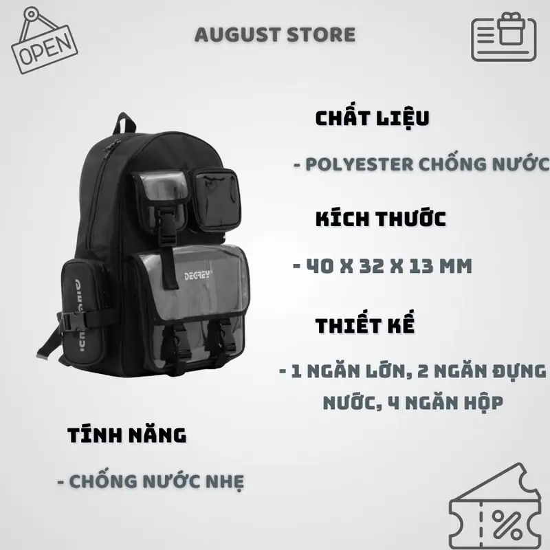 Balo Degrey Basic Trong Suốt Nam, Nữ Chống Thấm Nước - BL70 1