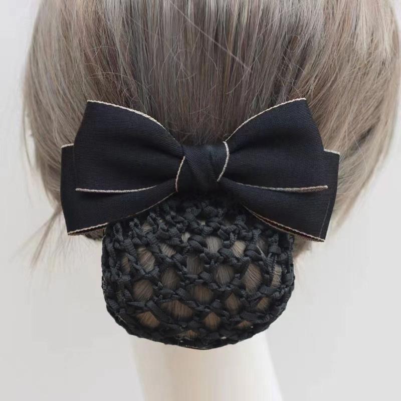 Elegant Ribbon Bowknot Spring Clip Headwear Korean Style Hair Net Cover Hair Accessories Hairpin Bun Snood Nurse 7