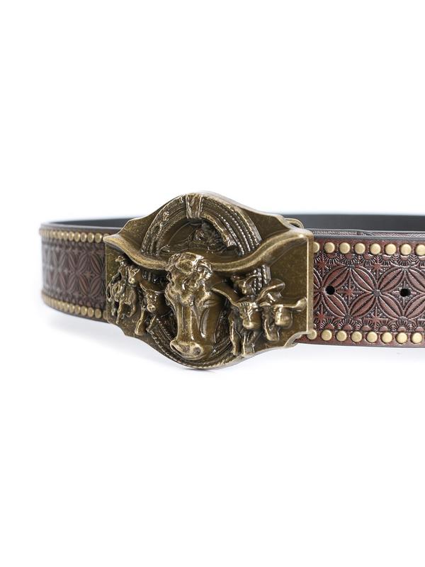 Men's Punk Style Bull Decor Belt, Vintage Western Cowboy Belt, Fashion Belt for Party, Daily Clothing Decor, Trendy All-match & Exquisite Belt for Birthday Gift 4