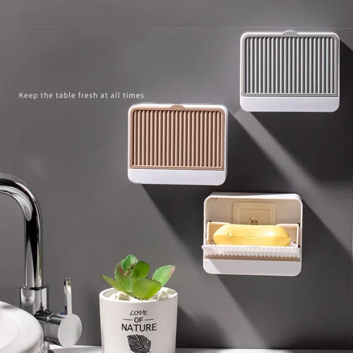 Wall Soap Tempat Sabun Batang Kamar Mandi Dinding Tempel Dapur Wastafel Drain Box Soap Multifunction Bar Soap Box Anti Debu Air Dust Proof Waterproof Dengan Pengering Soap Bar Organizer Open Flip 1
