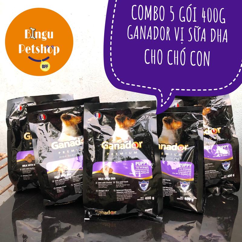 [COMBO 5 GÓI] Thức Ăn Hạt Khô Cho Chó Con Ganador Puppy 400g Vị Sữa Và DHA