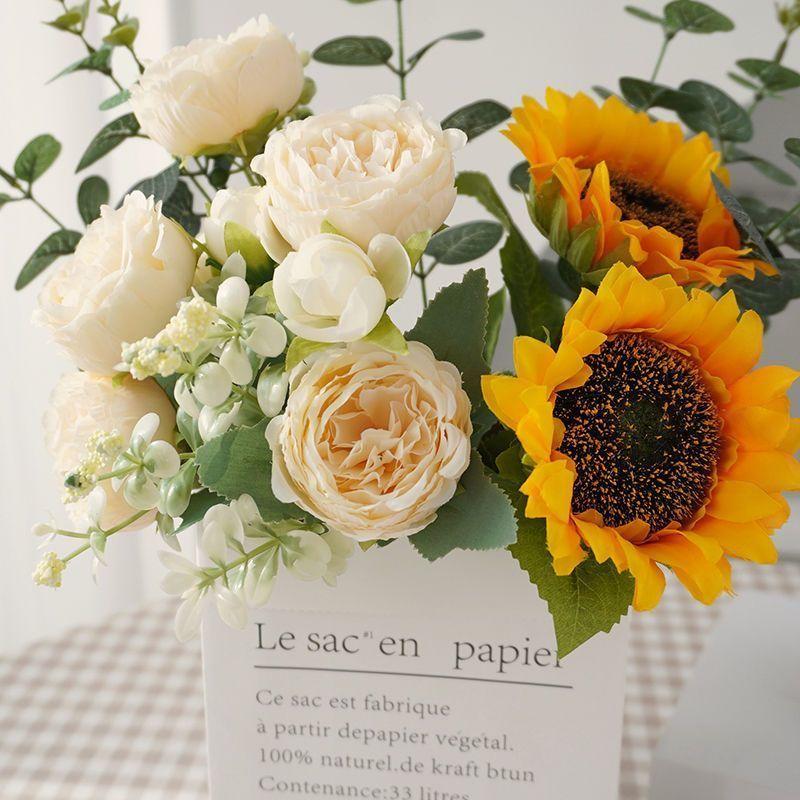 Product Introduction of [30 Days Hot Sale 5050 Pieces] Ins Style Sunflower Artificial Flowers Bouquet Home Decor Living Room Desktop Paper Bag Decoration Photo Props 15
