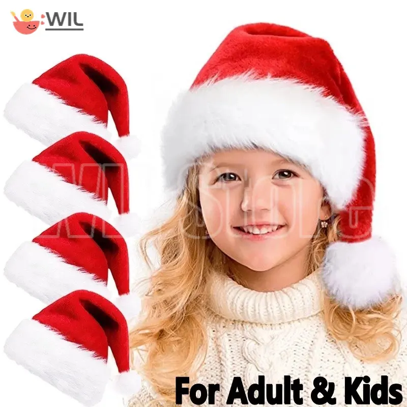 10Pcs Cute Simple Brightly Red Plush Christmas Hats Funny Santa Claus Xmas Caps Merry Christmas Party Supplies Home finding Store