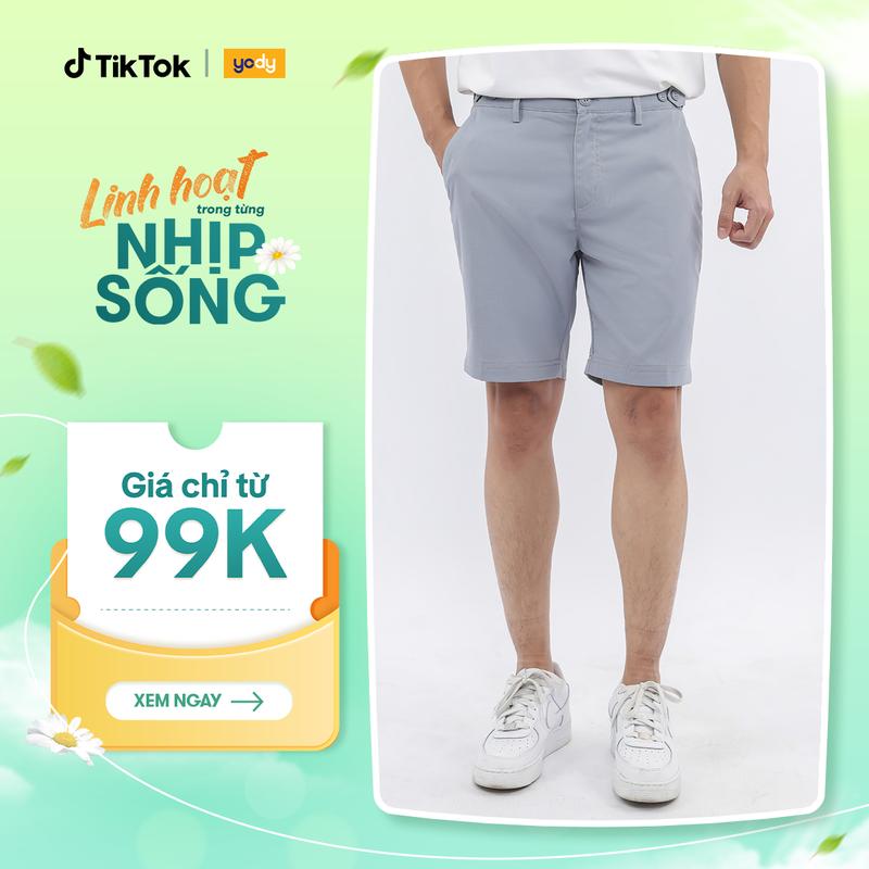YODY Quần Short Kaki Nam Basic Ống Đứng Co Giãn QSM3026