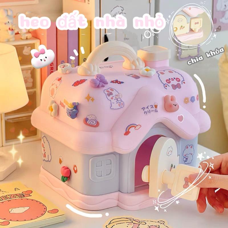 Con heo đất hoạt hình ở ngôi nhà nhỏ Mùa tựu trường, heo đất mới cho bé, heo đất ngôi nhà nhỏ xinh, hộp đựng tiền có khóa, heo đất quà tặng cho bé gái Ống Tiết Kiệm Ống Heo Đồng