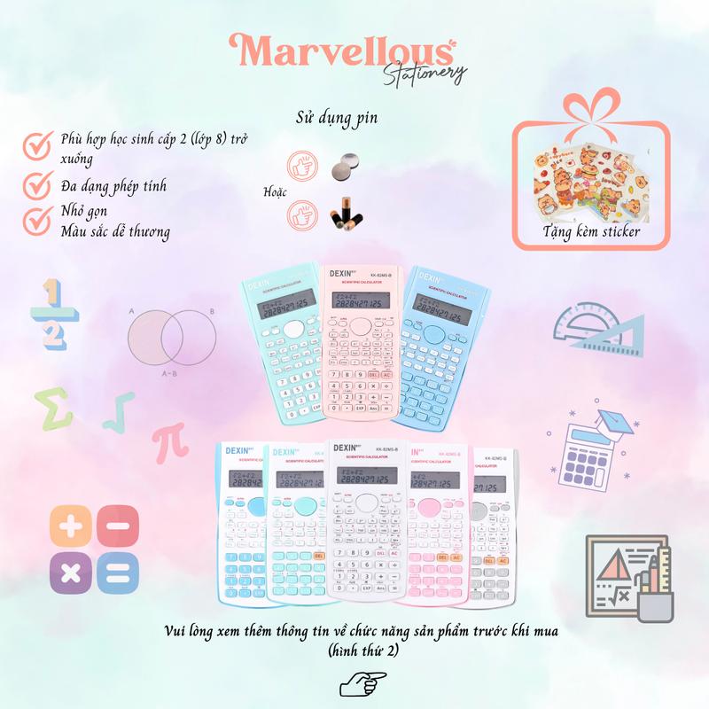 [Tặng kèm Sticker] Máy tính cầm tay Dexin tính toán đa năng phù hợp cho học sinh lớp 8 trở xuống