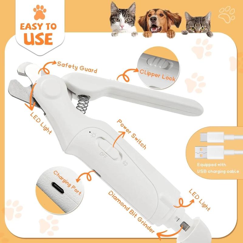 Low Noise Electric Dog Nail Clipper, Rechargeable Cat Nail Clipper with LED Light, Professional Pet Nail Clipper for Small, Medium and Large Dogs 3