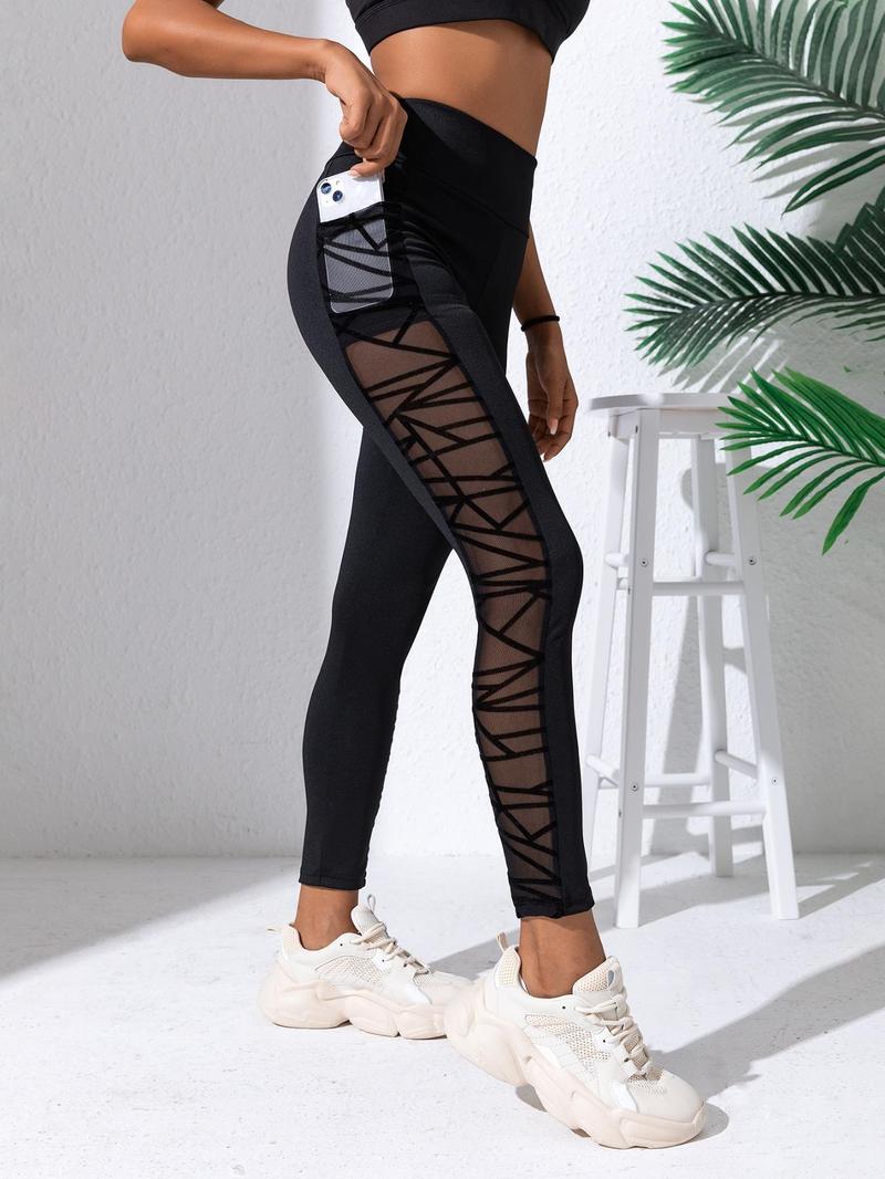 Product Introduction of Women's Summer Basic Contrast Mesh Sheer Pocket High Waisted Sports Tummy Control Forbidden Leggings, Solid Color Breathable Mesh Stitching Gyatt Jeggings, Summer Outfits 2024, Gyat Pants 2