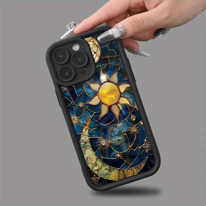 Creative Sun & Moon Pattern Phone Case, Shockproof Phone Protective Cover, Phone Accessory Compatible with iphone 16 15 14 13 12 11 Plus Pro Max 2