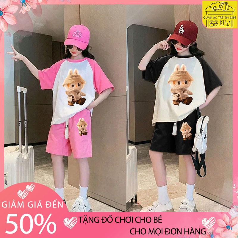 Đồ hè bé gái, Quần áo mùa hè cho bé gái, đồ bộ cho bé gái mùa hè mẫu Labubu size 18-50kg, vải thun lạnh thoáng mát, bộ cộc tay bé gái, bộ đồ bé gái mùa hè