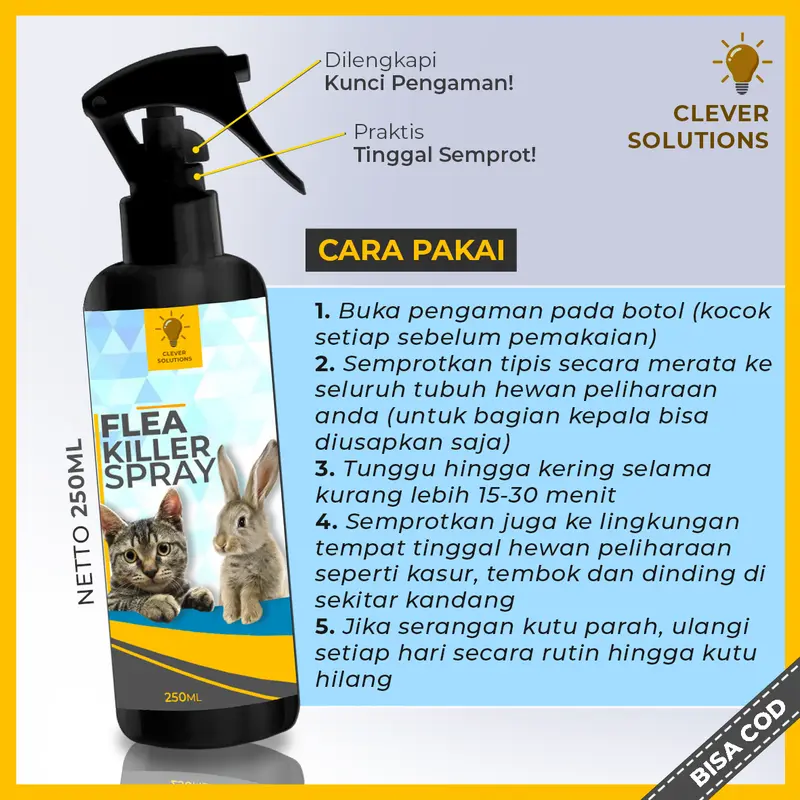 Clever Solutions ( Bisa COD ) Flea Killer Remover 250ml Obat Anti Kutu Kucing 2