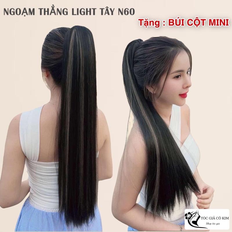 [ Tặng : BÚI CỘT MINI ] < N60 >Tóc giả ngoạm kẹp cho nữ dáng tóc thẳng móc light tây 65cm