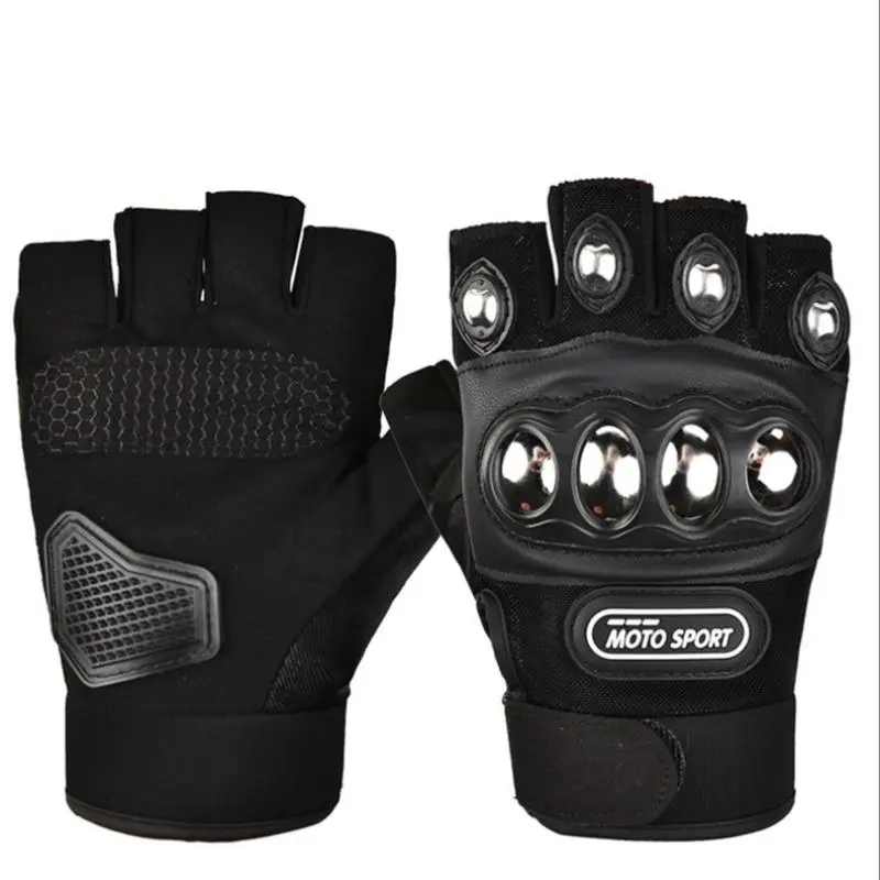 Outdoor Knuckle Safety Half-finger Gloves, 1 Pair Steel Outdoor Knuckle Motorcycle Motorbike Powersports Safety Gloves, Outdoor Accessories 3