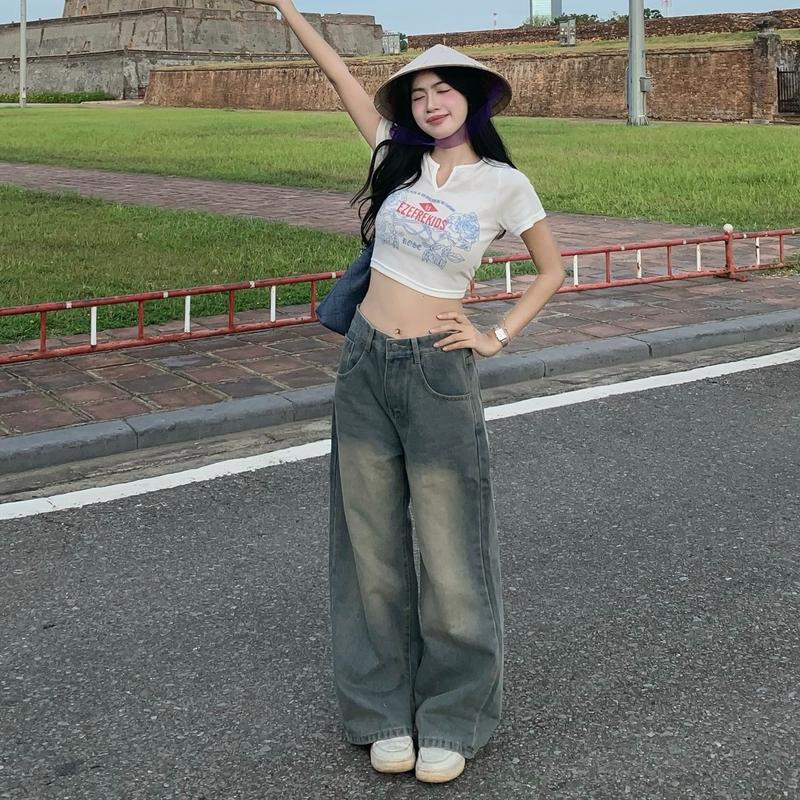 Quần Bò Xuông Ống Rộng Wash Cạp Cao MIAA Form Rộng Màu RETRO, Quần Jean Ống Rộng Suông Nữ lưng cao có BIGSIZE S-2XL Pants Baggy | BigBuy360 - bigbuy360.vn