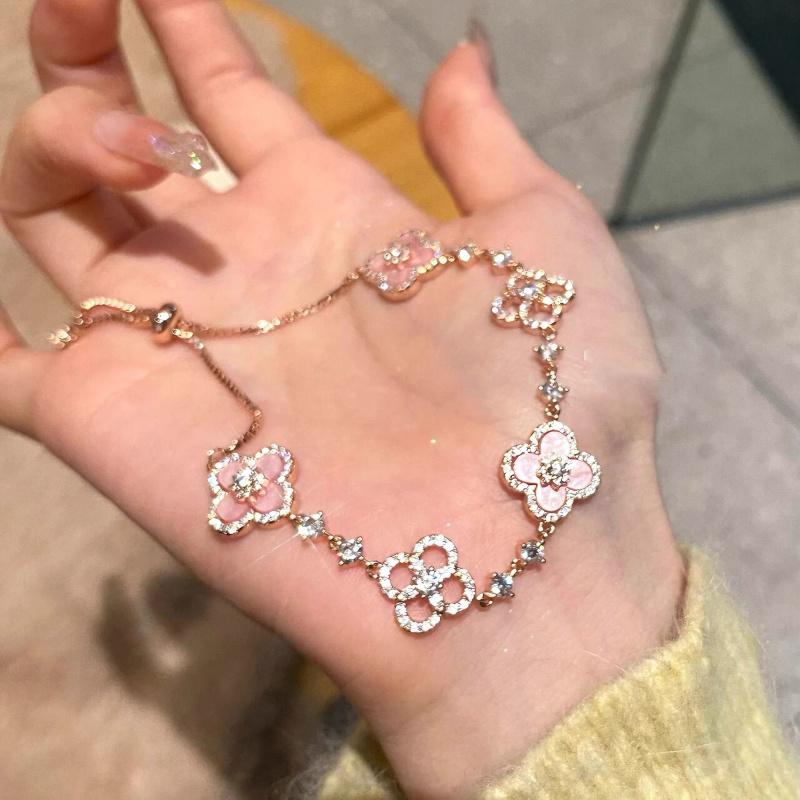 Vòng Tay Zircon, Thiết Kế Hoa Hồng, Cỏ Ba Lá Có Thể Điều Chỉnh Đồ Trang Sức Tinh Tế 1