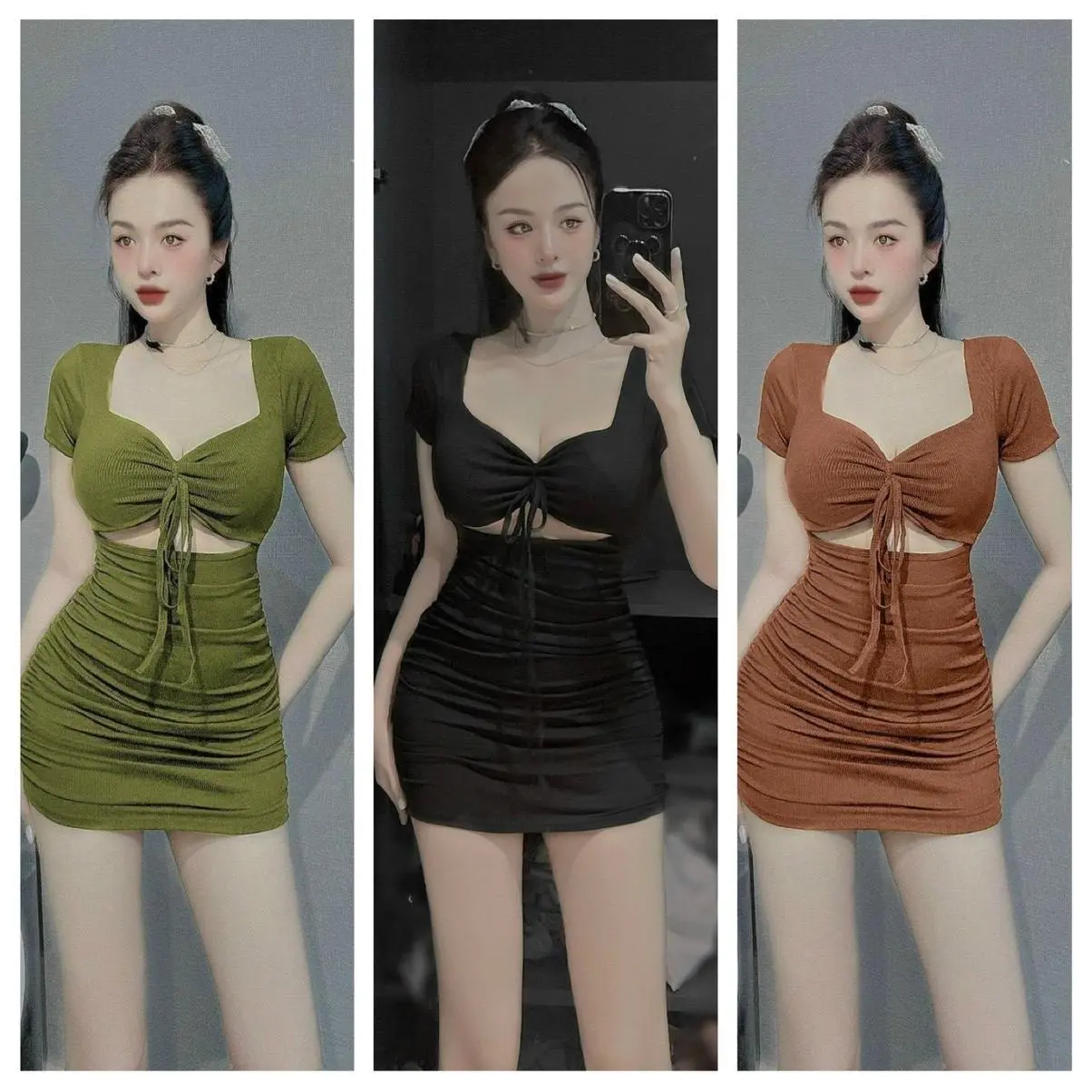 Đầm body tay ngắn cột dây xinh xắn, đầm dự tiệc cưới xinh nhẹ nhàng có mút 102 Thun Nữ Women Dress Voi Voan
