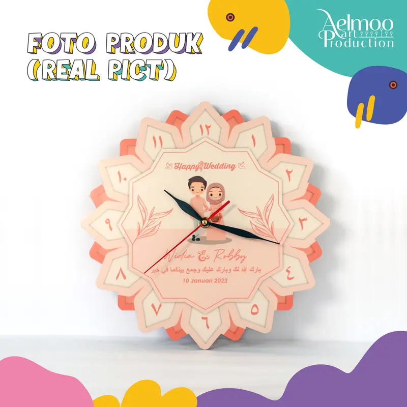 Jam Dinding Custom Wedding Moslem Kado Nikah Kayu Mesin 4