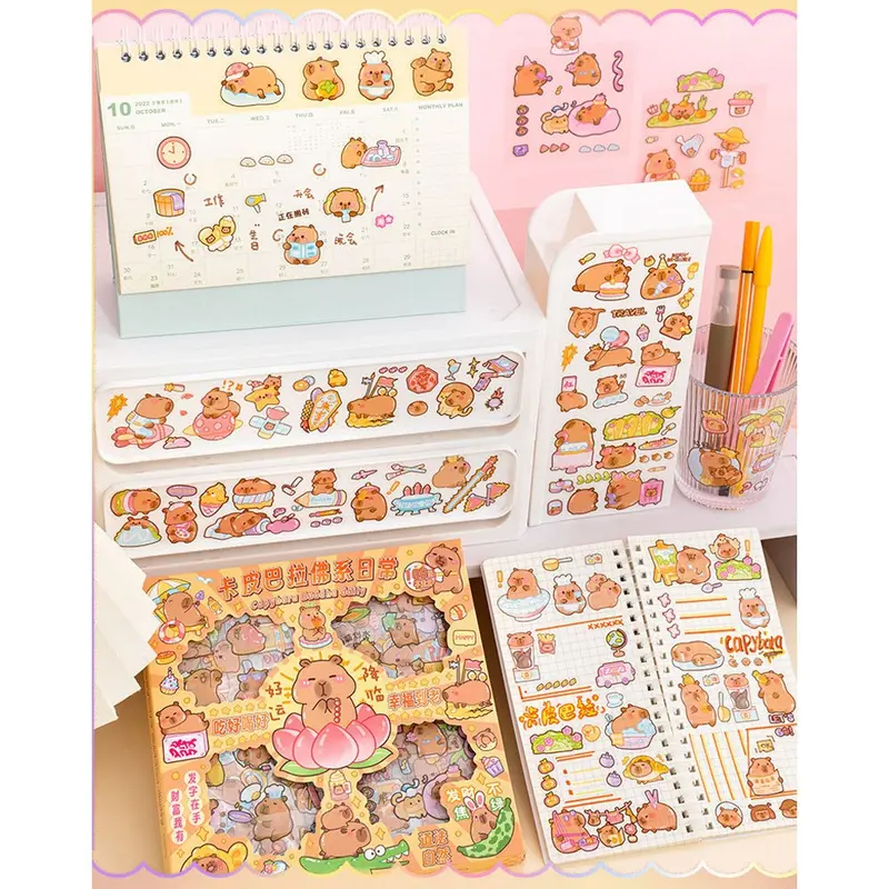 Hộp 100 tấm sticker Capybara, miếng dán DIY trong hình Capybara nhiều mẫu, chuột lang đáng yêu cute 4