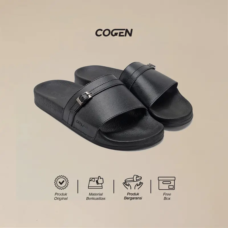 Cogen Sendal Flat Sandal Slop Wanita Slide Rubber Bym Series - Black 0