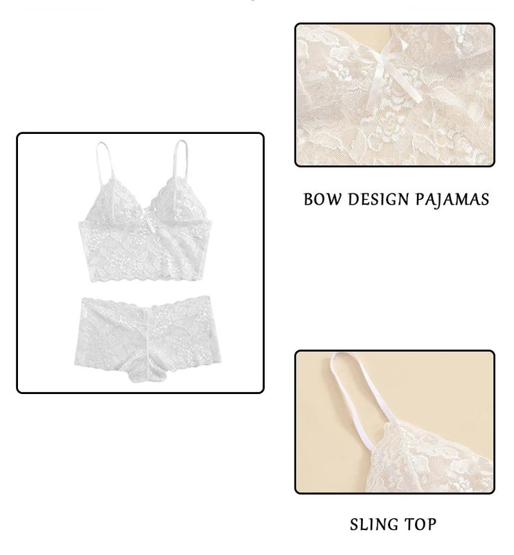 Product Introduction of LOPNT Women's Sexy Lingerie Lace Perspective Underwear Printing Hollow Out Breathable Bra Set Sling Top Panties Female Sleepwear 12