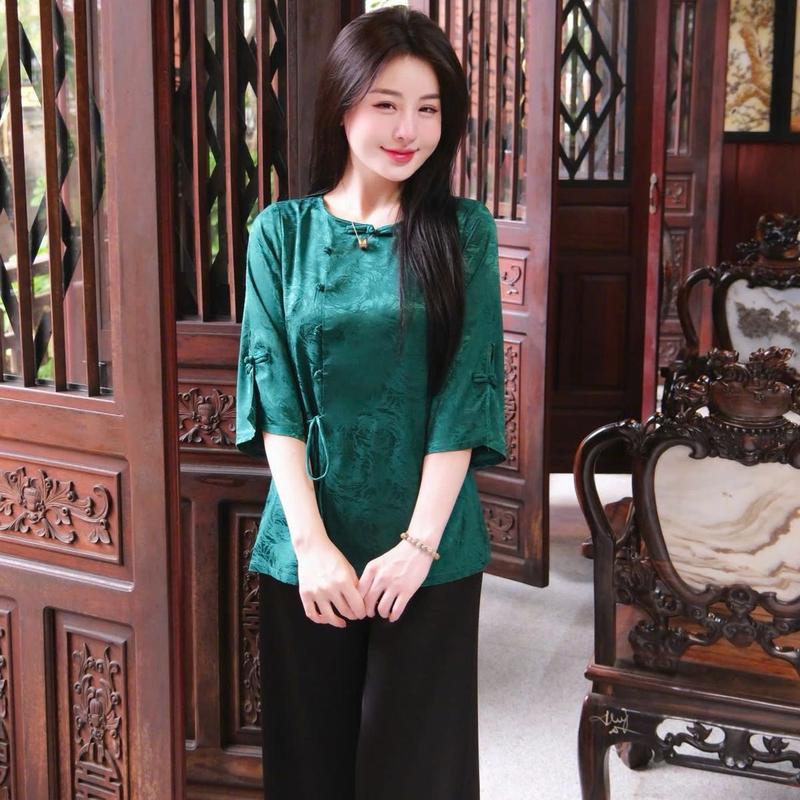 Bộ pháp phục đi lễ chất gấm hàng châu tay xẻ vân xoáy 8