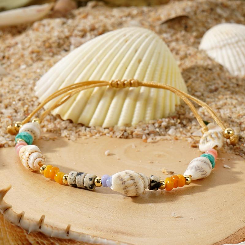 Product Introduction of Hot selling new Bohemian copper bead shell/semi precious stone spacer conch bracelet, niche and versatile 9