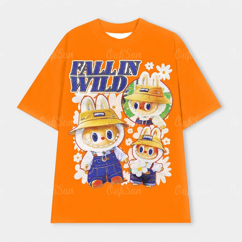 Product Introduction of LABUBU 2024 Summer Casual Large Size Loose Couple Short-sleeved T-shirt Hip-hop Blockcore Street Quick-drying T-shirt Top 34