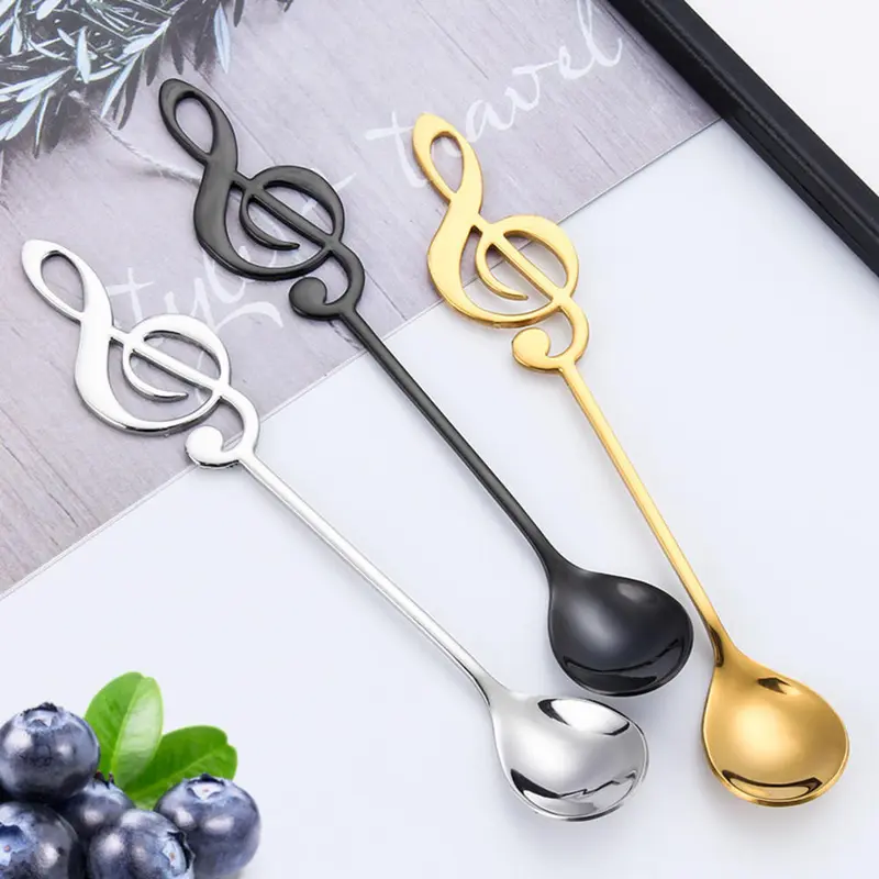 Thìa Nhạc Bằng Thép Không Gỉ, Thìa Trà Khắc, Thìa Cà Phê Sáng Tạo, Nhẹ, Thìa Đá Cán Dài, Dụng Cụ Nhà Bếp, Phụ Kiện Ăn Uống, Quà Tặng 2