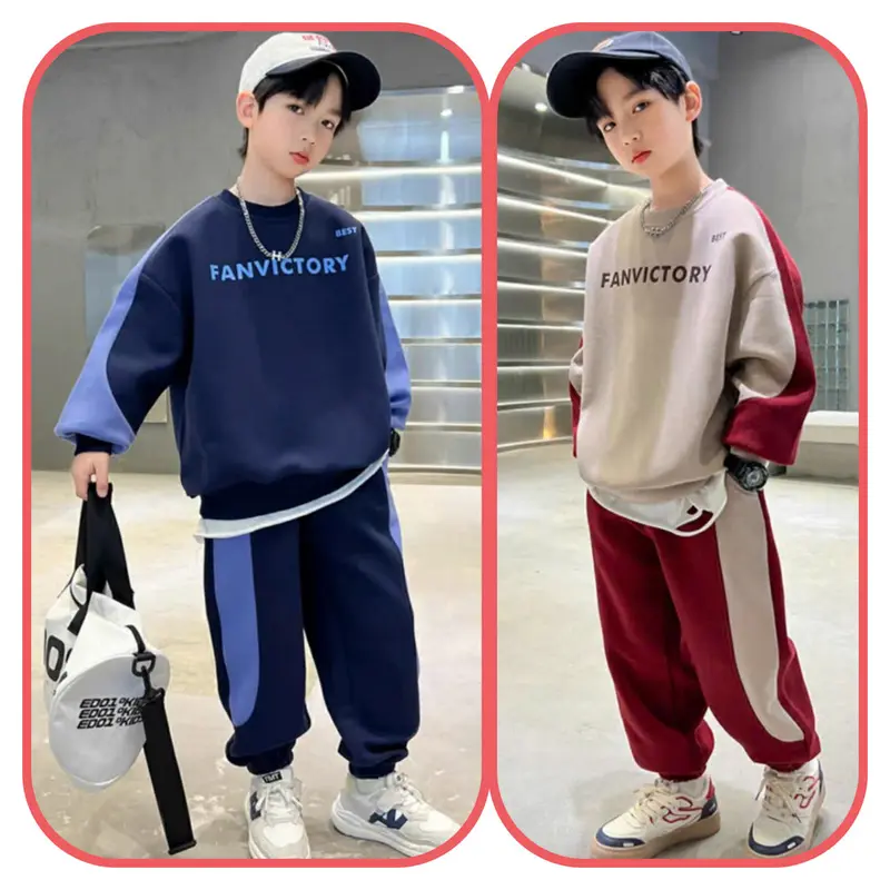 Bộ thu đông năm 2024 cho bé trai 17-45kg, bộ quần áo dài tay bé trai 5-14 tuổi mẫu loang in chữ CROWD  có mũ , chất da cá dày dặn, giữ ấm tốt,may kĩ. DL Fashion Men. 8