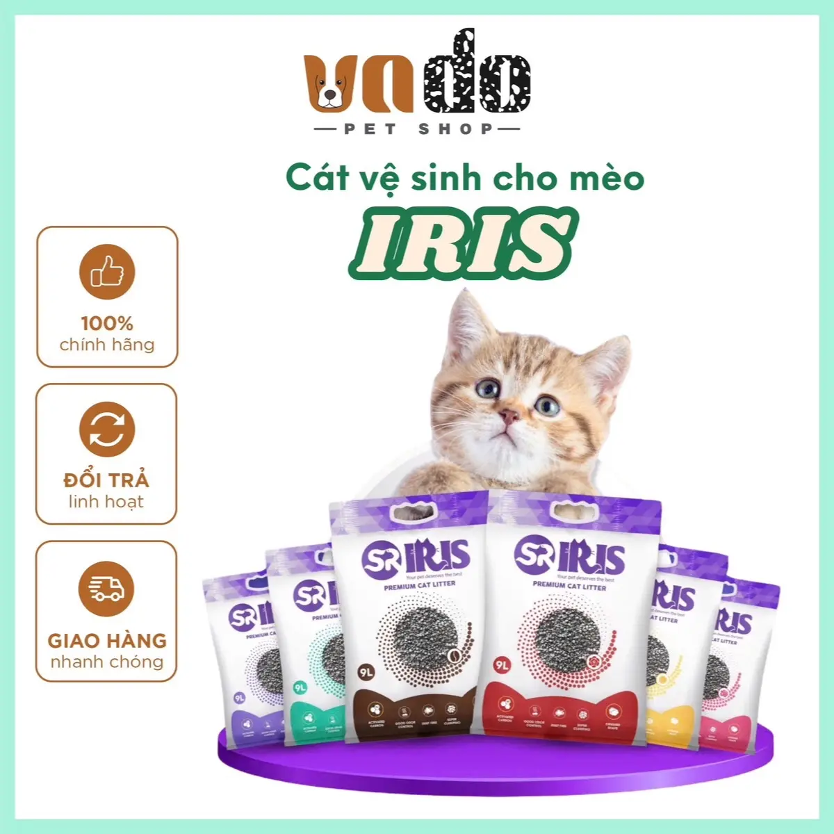 ￼Cát IRIS cho mèo 9L - Cát vệ sinh cho mèo IRIS, cát than hoạt tính, khử mùi, vón tốt